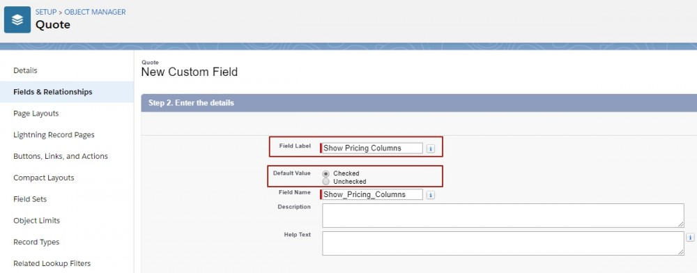 Salesforce CPQ New Custom Field Details on Quote Object